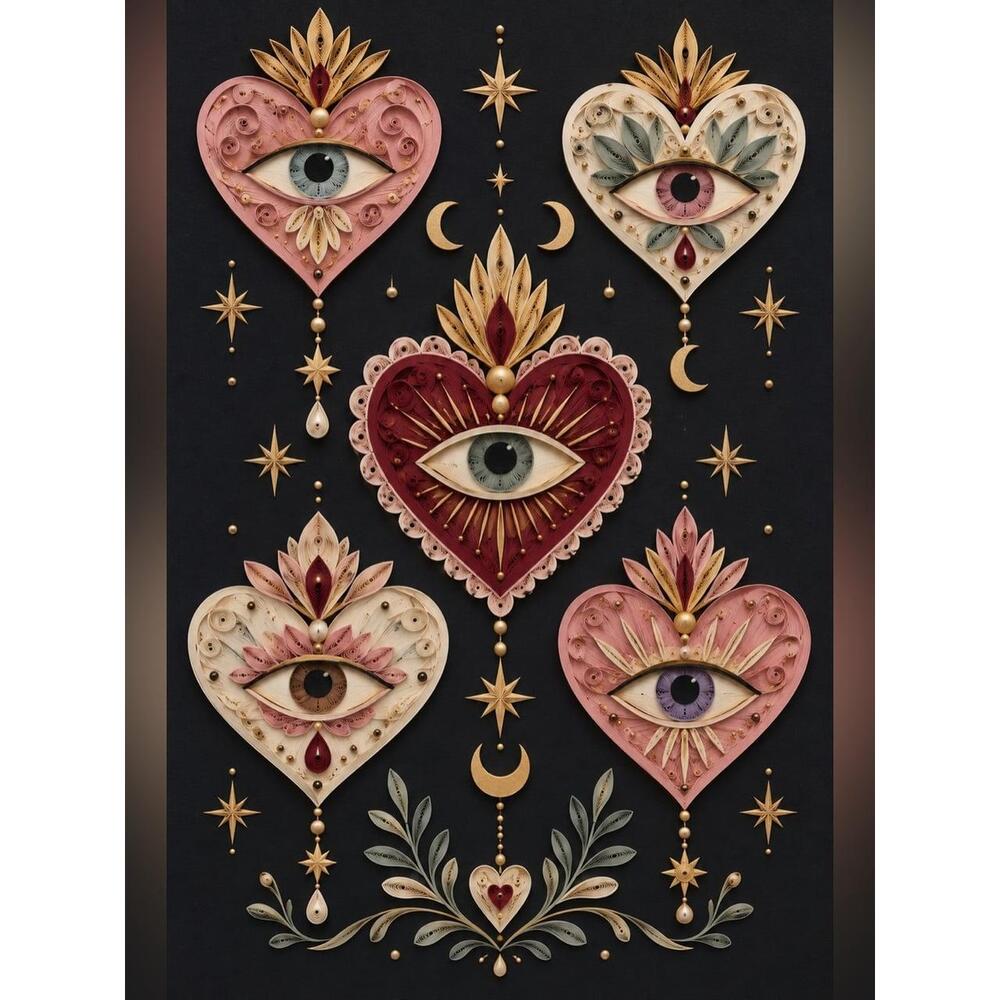 4x6 Framed Celestial Heart Eye Wall Art Trio in Pink, Red, Cream by